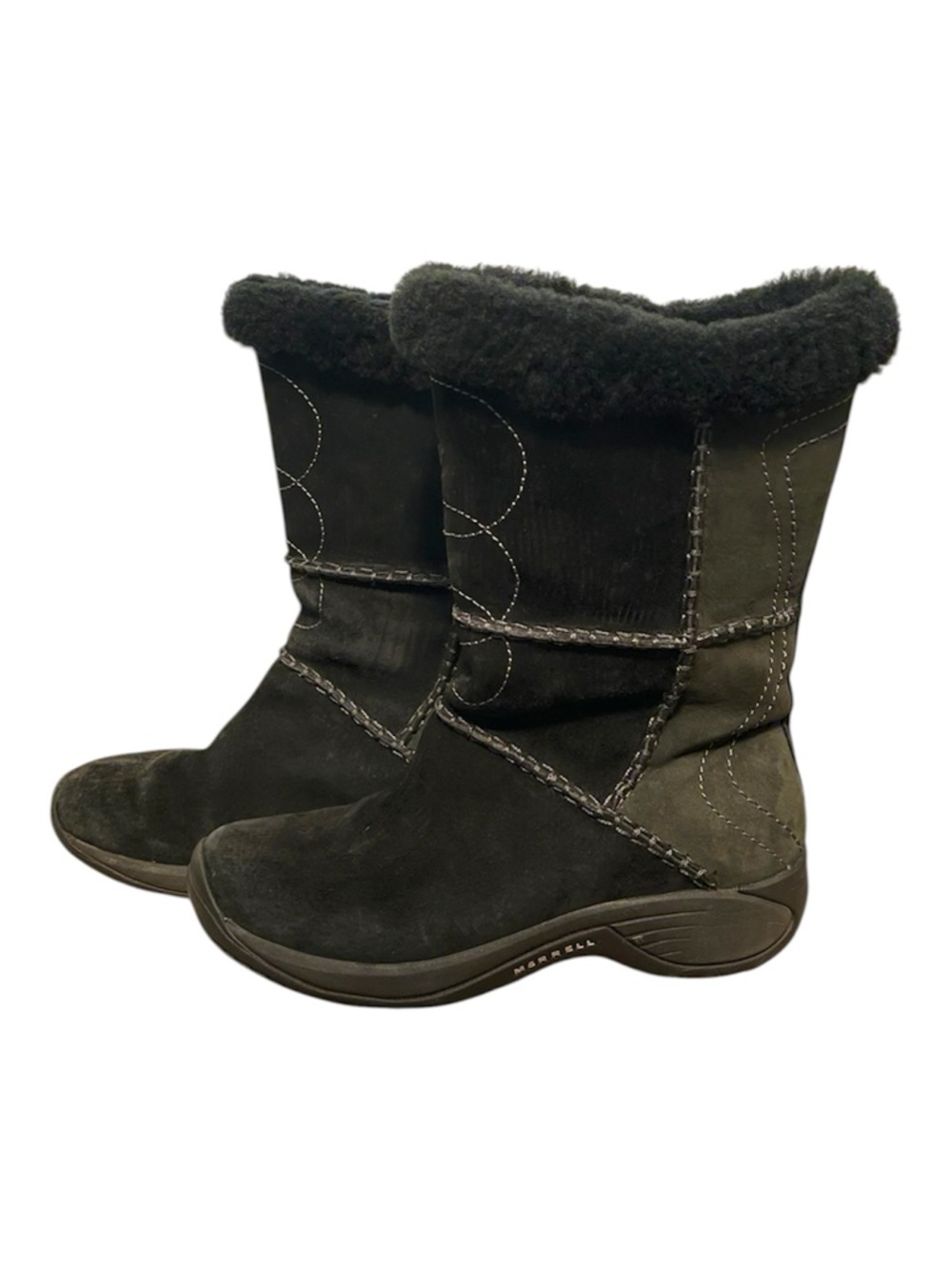 Merrell Women's Black Suede Fur-Trim Mid-Calf Winter Boots
